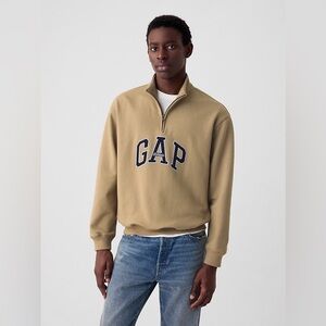GAP Men's Beige & Navy 1/4 Zip-Up Sweatshirt Size XS